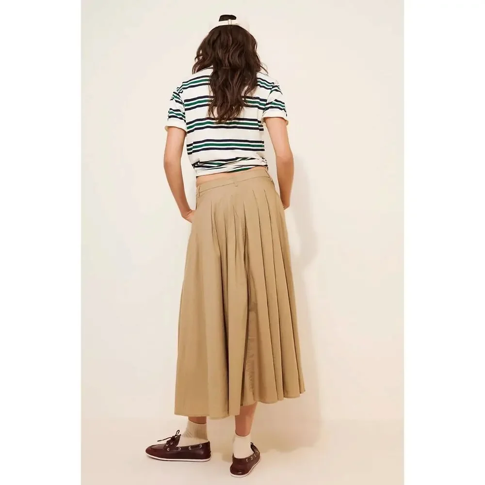 Free People All Around Midi Maxi Full Skirt Olive Tan Khaki Size XL Neutral NWT
